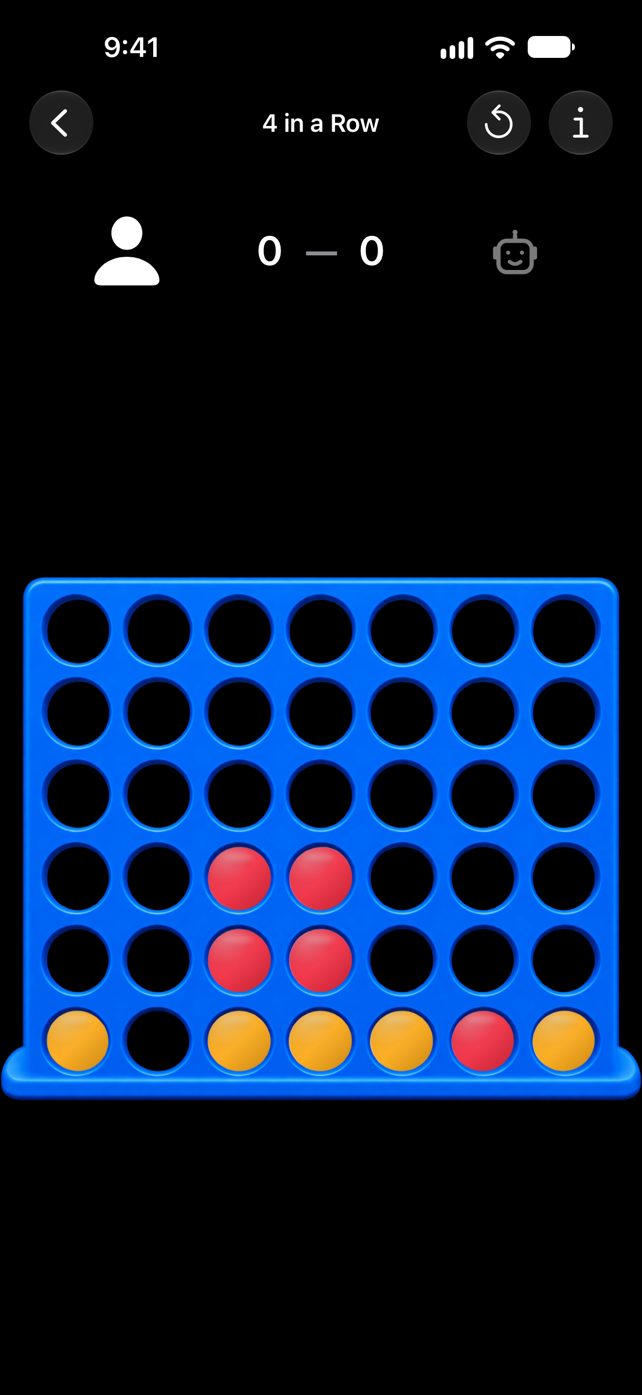 A colorful 4 in a Row game in progress.